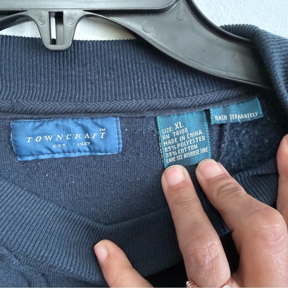 Towncraft XL Navy Blue Pullover Sweatshirt Teal Stripe 90s Retro Colorblock - Picture 4 of 5